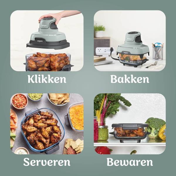Ninja CRISPi 4-in-1 Airfryer met glazen vershoudschalen - Groen - FN101EUSG