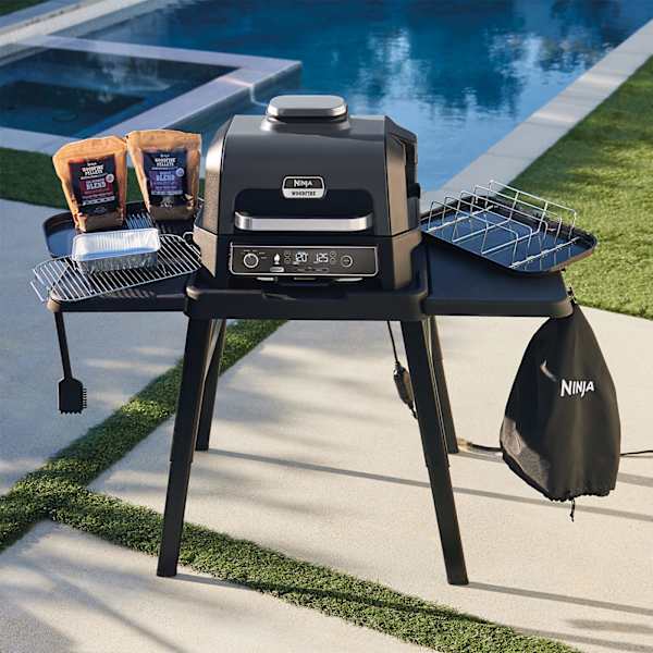 Ninja Woodfire Pro XL Electric BBQ Grill & Smoker (OG850EU) - bundel inclusief Standaard en Afdekhoes